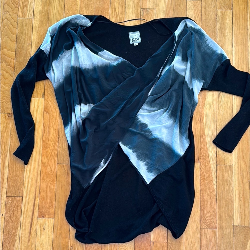 GO BY GO SILK Black and Blue Tie-Dye Top